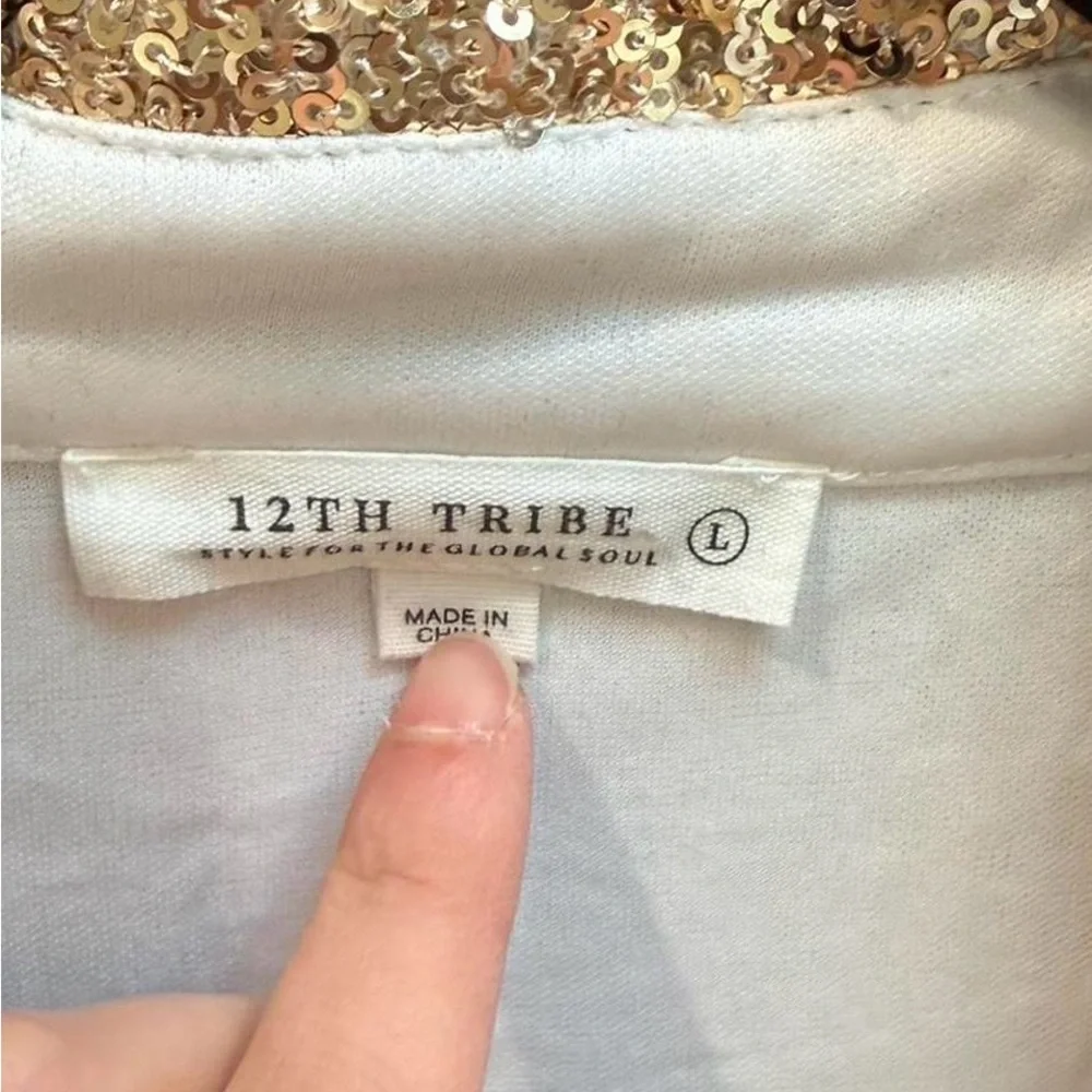 12th Tribe Sequin Button Up Shirt Large Gold Silver Party Top - Picture 3 of 8